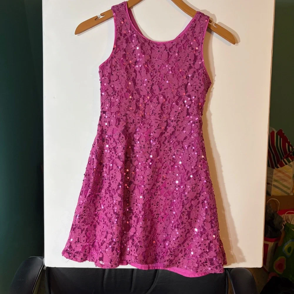 Gymboree Girls Magenta Pink Sequin Floral Lace Sleeveless‎ Party Dress Size 8